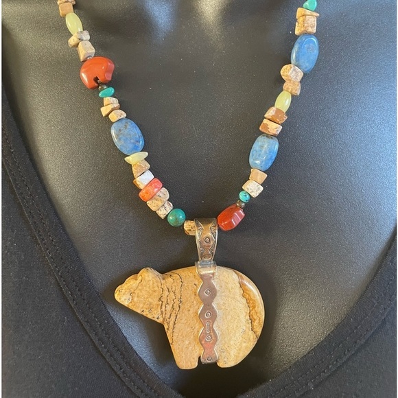Carolyn Pollack Relio Multi Gemstone & Sterling Spirit Bear Necklace 18”-22” - Picture 3 of 6
